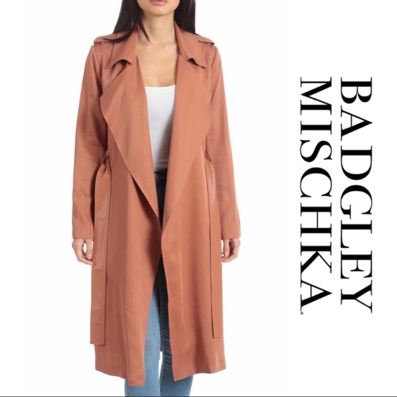 NWT Badgley Mischka Long Trench Coat - Picture 2 of 9